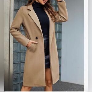 Fashion Tan Notch Lapel Double Breasted WoolBlend Mid/Long Peacoat XS Never Worn